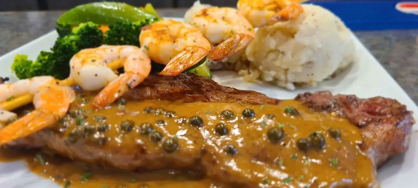 New York Steak with Shrimp Skewer at Springs Garden Restaurant in Swift Current, SK